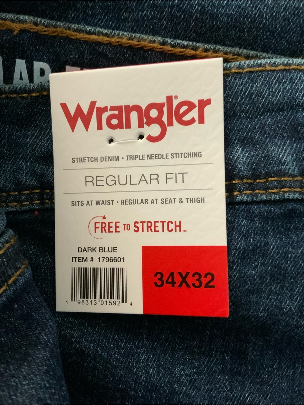 Wrangler Dark Blue Stretch Denim Regular Fit Jeans - Picture 3 of 3